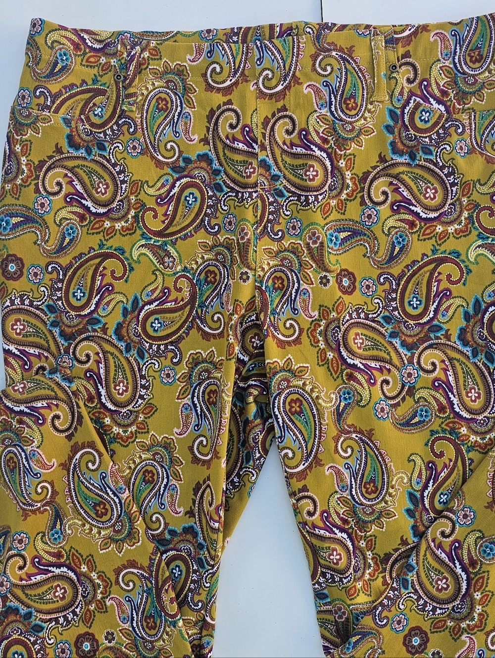 Terra & Sky Size 2X) Mustard Yellow with Multicolor Paisley Print Pants